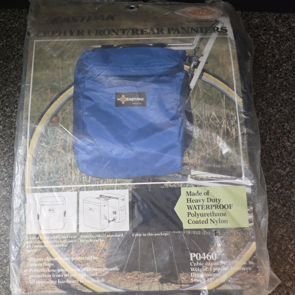 Vintage Eastpak‎ Zephyr P0460 Bicycle Rack Bag Made In USA Waterproof NOS Blue
